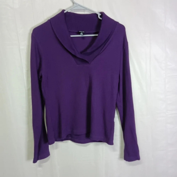 RAFAELLA Ribbed V Neck Purple Sweater Long Sleeve Knit Top M - Picture 1 of 4